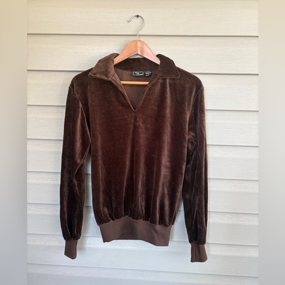 LM Landmark vintage 70s-80s gaucho shirt brown velour men’s sz M pullover EUC - Picture 4 of 11